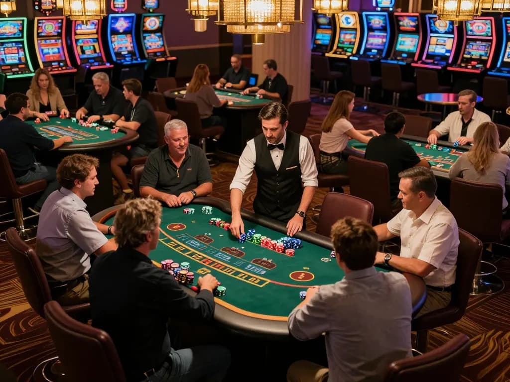 Players enjoying strategic gameplay at LV88 casino tables with vibrant ambiance and engaging games.
