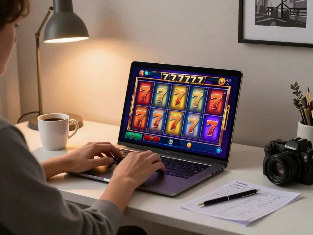 Engaging with slot 777 games on a laptop in a cozy gaming setup.