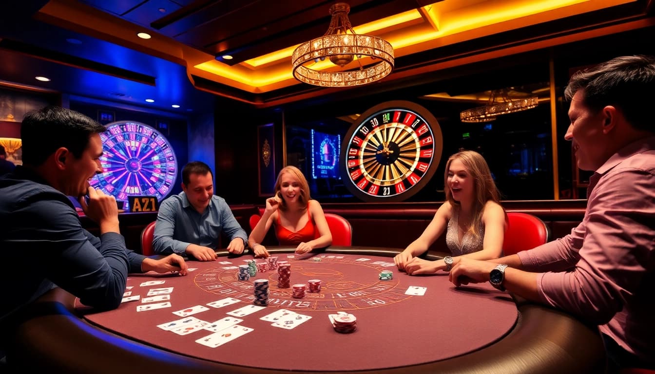 Players enjoying a thrilling game at 789bet casino table with exciting poker action.