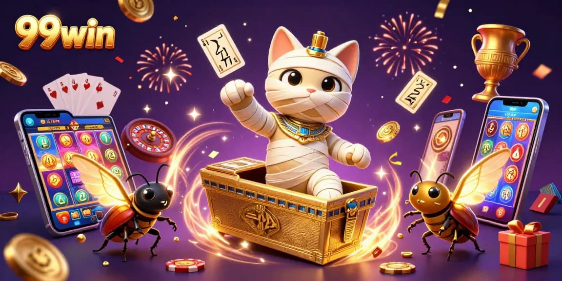 Experience thrilling gaming action with 99win in a vibrant casino scene featuring mystical elements.