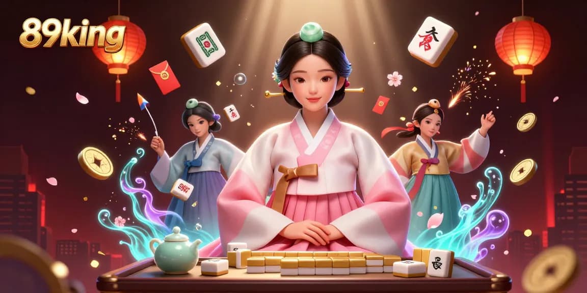 Experience the luxurious world of 89king with dynamic casino elements surrounding a serene character.