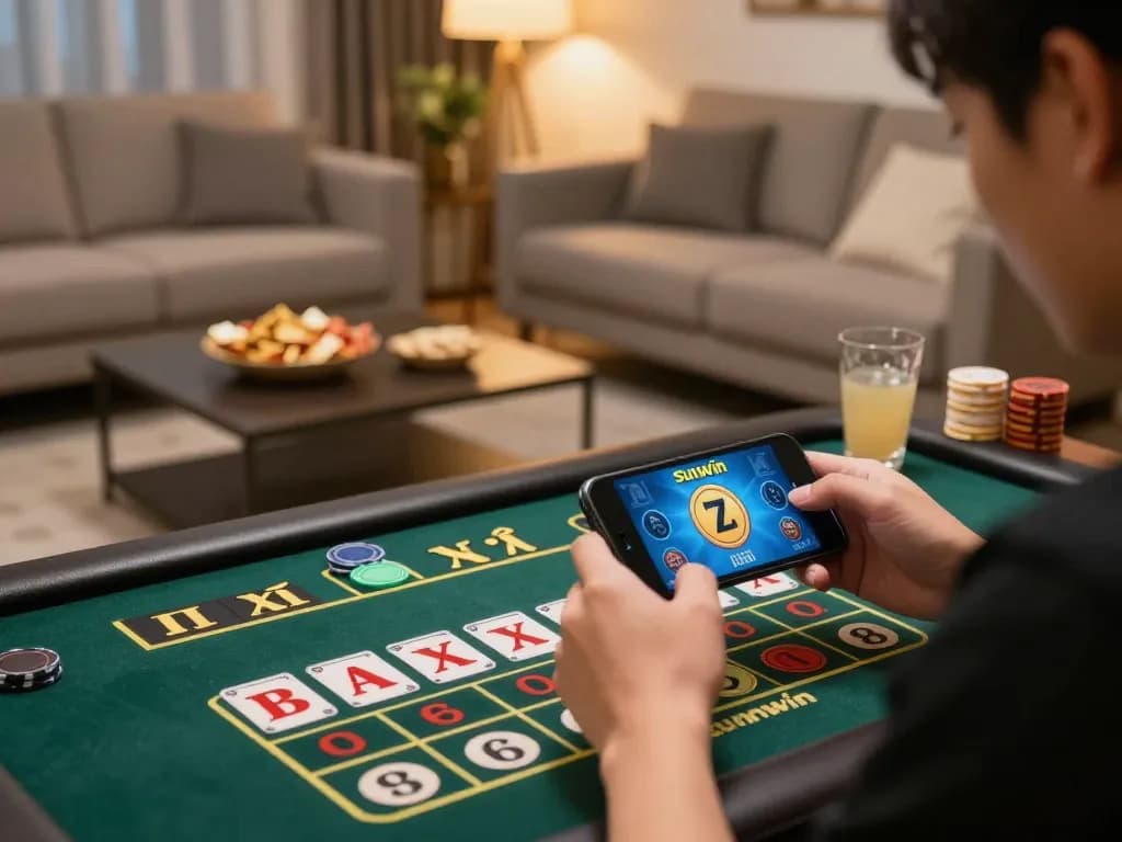Tài Xỉu Sunwin betting in an exciting online gaming session at home, showing player engagement and strategy.