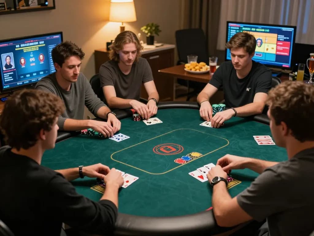 Engage in strategic online poker gaming with Link Vivu88 chính thức in a lively home setting.