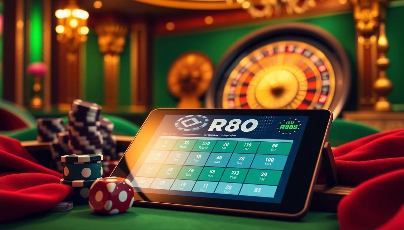 RR88 online gambling scene showcasing vibrant casino elements with poker chips and roulette wheel.