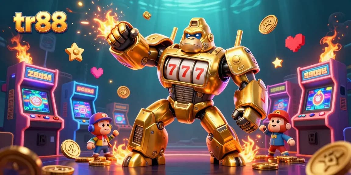 Experience the excitement of tr88 with a dynamic 3D illustration featuring vibrant casino elements.