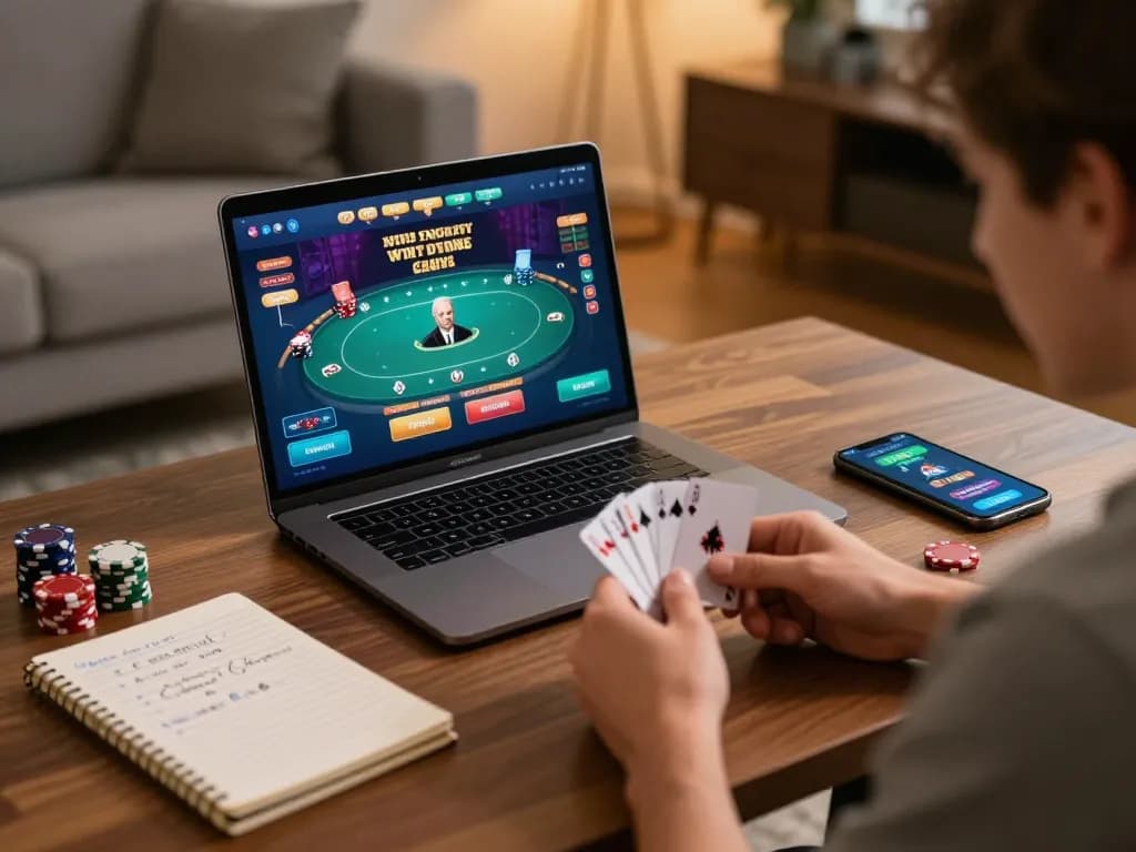 Engaging in an online poker game and finding the link vào DOLA789 easily in the cozy living room setup.
