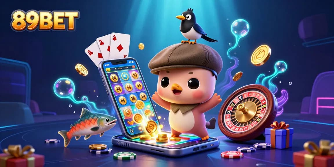 Experience the thrill of 89BET with playful cartoon characters and exciting slot games.