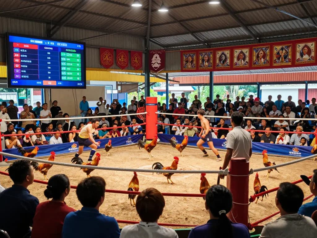 Experience the excitement of đá gà 88 in a thrilling live match, with roosters in action and enthusiastic crowds.