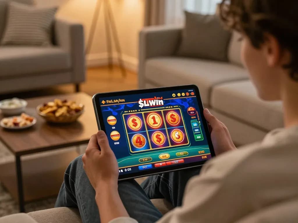 Person engaging with the LLWIN online casino on a tablet, highlighting gaming excitement.