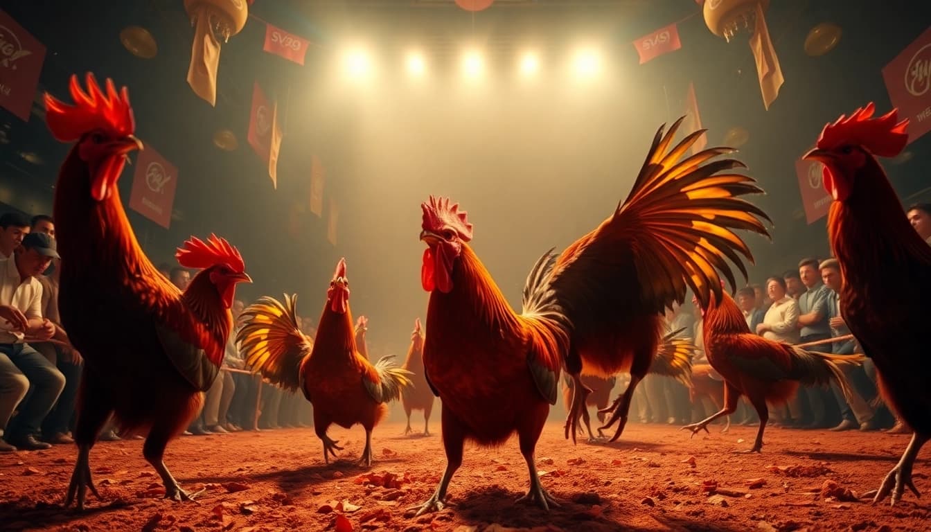 Live cockfighting at sv368win.live, showcasing thrilling matches and intense competition.