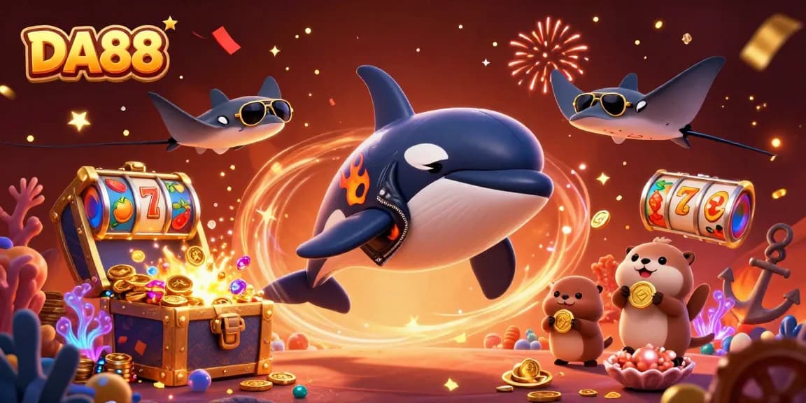 Experience exciting gameplay at DA88 with a vibrant underwater casino scene featuring playful characters and sparkling treasures.