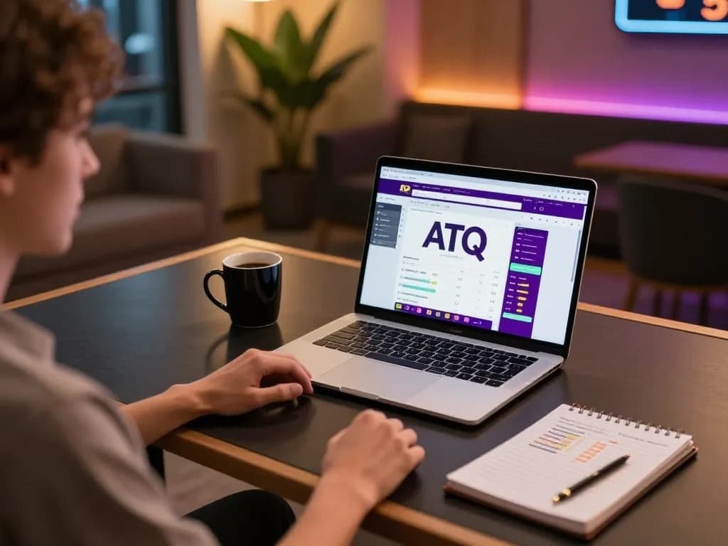 Engaging in online gaming with tập đoàn ATQ on a stylish laptop, surrounded by a cozy atmosphere.