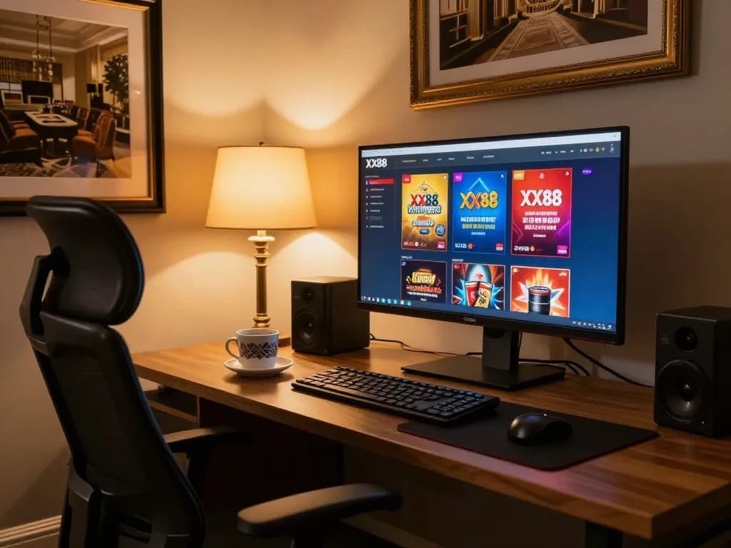 Player engaging in XX88 online casino with elegant setup and gameplay interface visible on the screen.