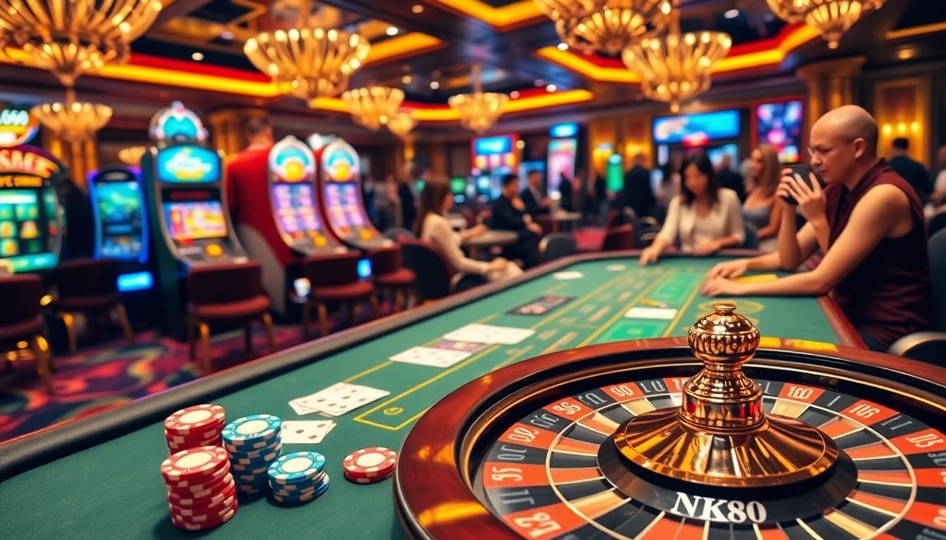 Experience thrilling gameplay at NK88's luxurious casino with vibrant tables and exciting games.