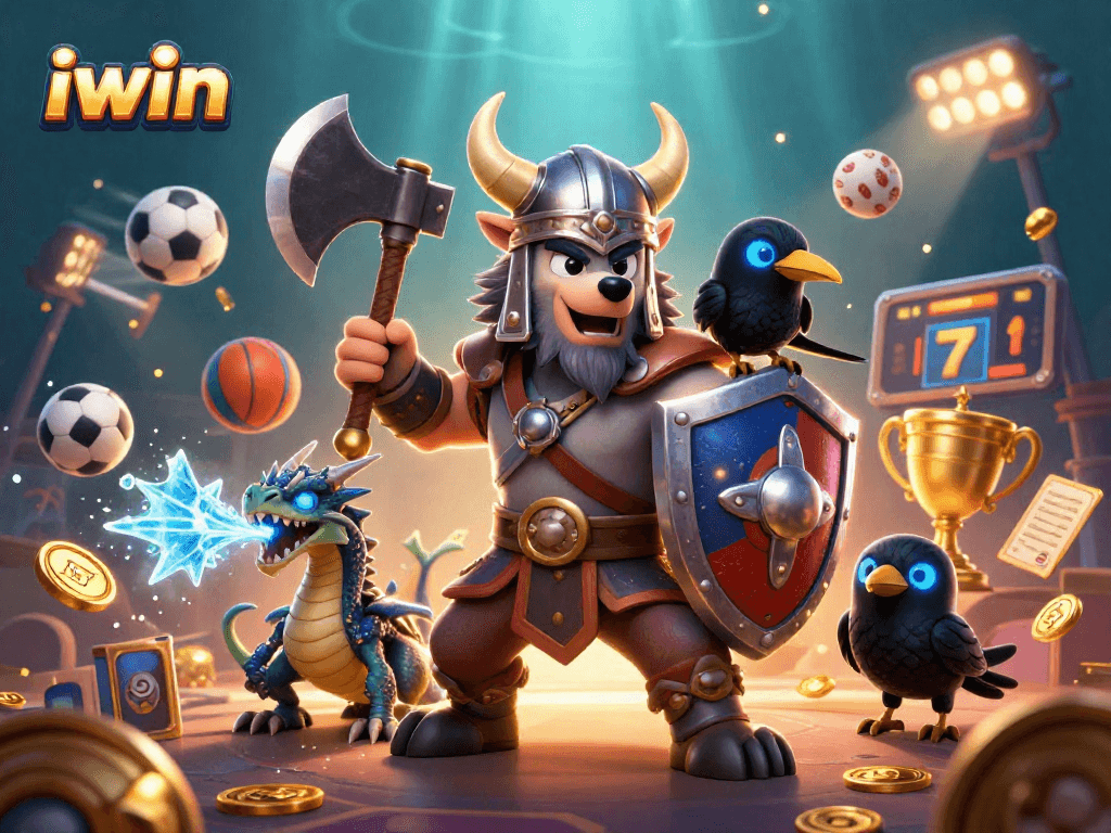 Engage with iwin's thrilling slot action featuring a Viking wolf warrior and dynamic gaming elements.