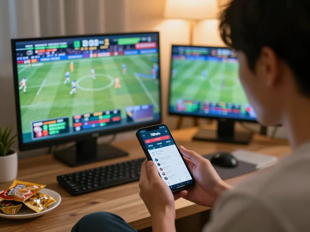 Betting on live sports events with the 789win app during an exciting home gaming session.