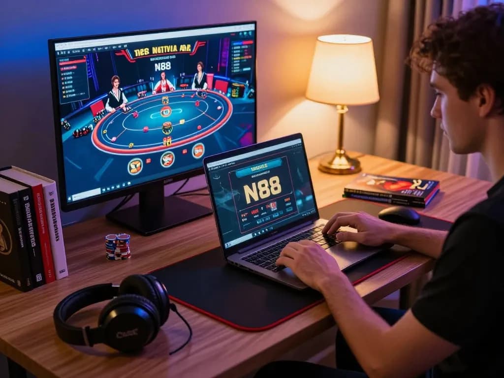 N88 online gaming session showcasing a player engaging with poker strategies
