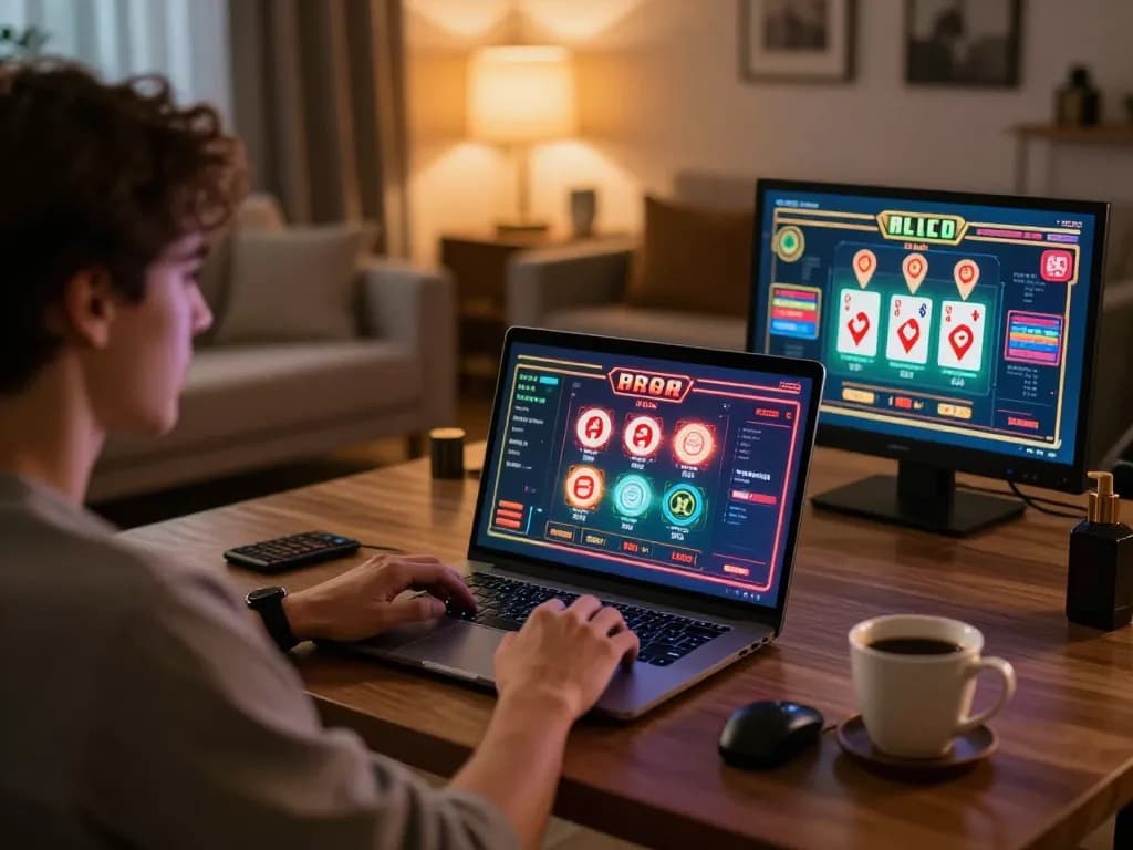 Player enjoying an exciting gaming session at 789club online casino, connecting virtual games with a cozy home atmosphere.