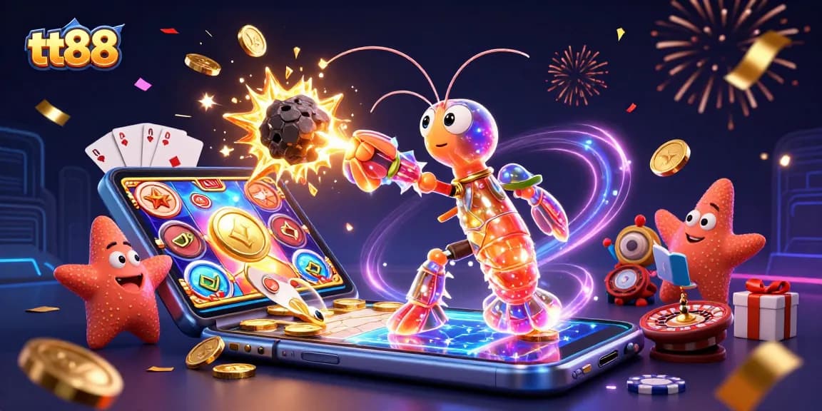 tt88 players engage in thrilling action with golden coins and vibrant slot games in an energetic casino environment