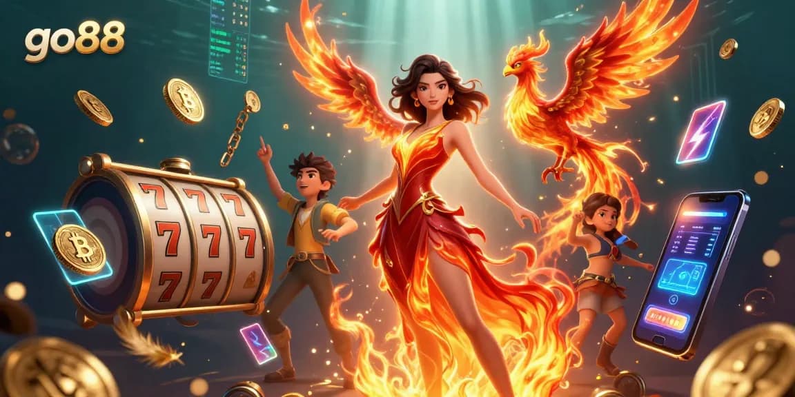 Win big at go88 with the stunning casino adventures depicted in this vibrant illustration.
