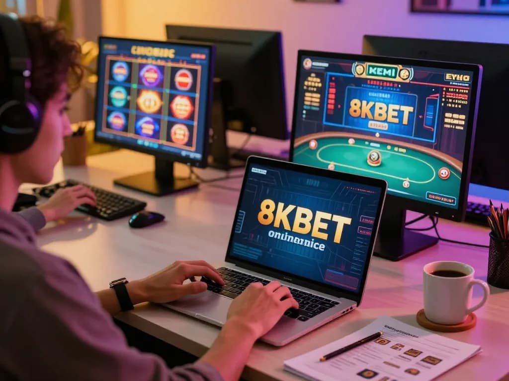 Engage with 8KBET online casino gameplay in a cozy home environment.