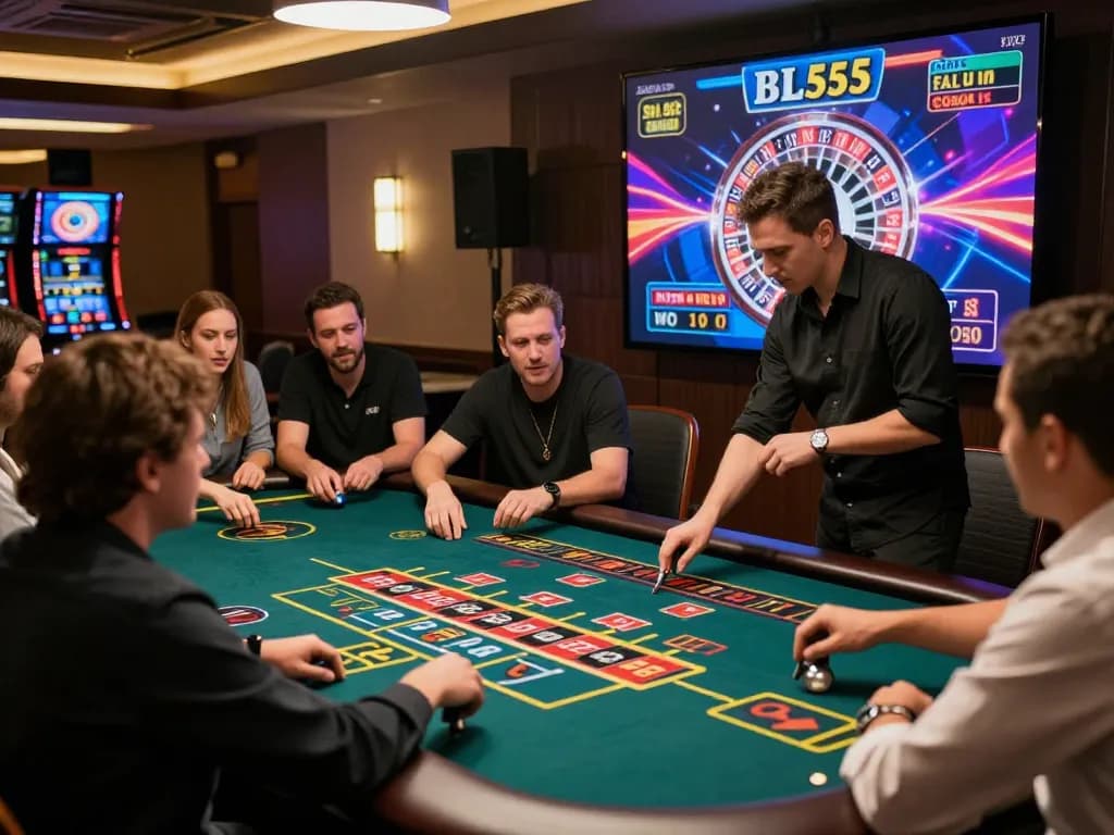 Players engage in strategic betting at BL555 online casino roulette, showcasing vibrant game interface.