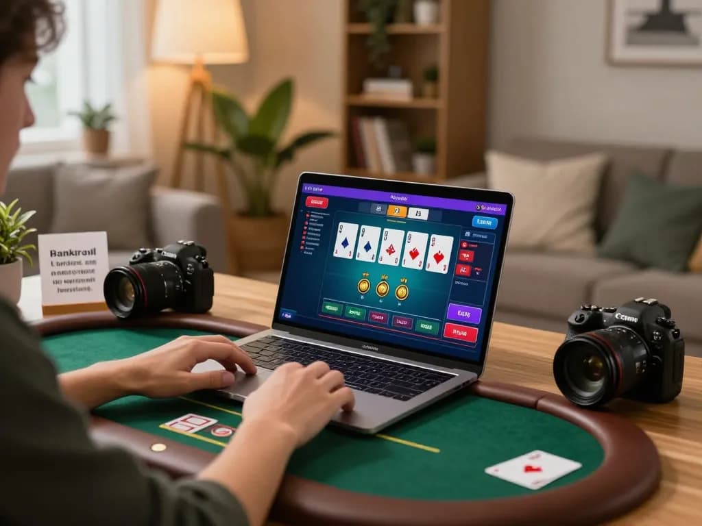 Engaging GO8 online gaming experience with live dealer poker on a laptop, showcasing strategic gameplay.