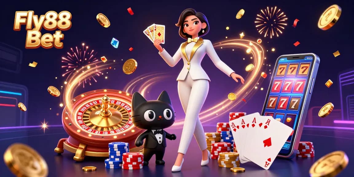 Experience the excitement of Fly88 Bet with vibrant casino elements and a glamorous scene.
