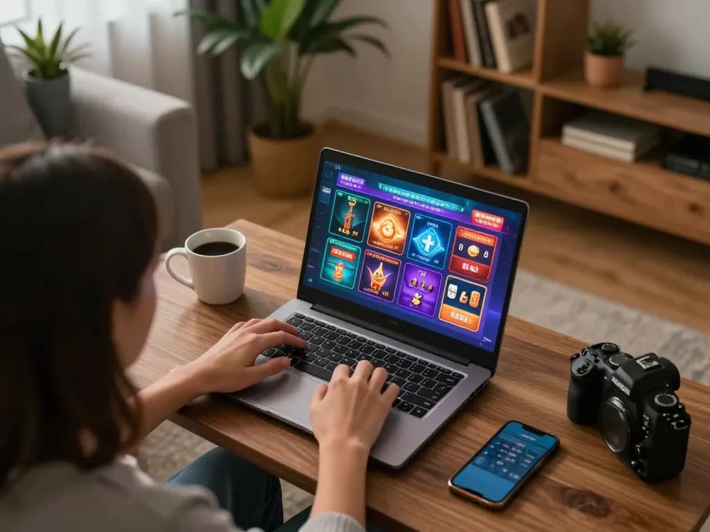 Player enjoying thrilling online gaming experience at nk881 from cozy home setting