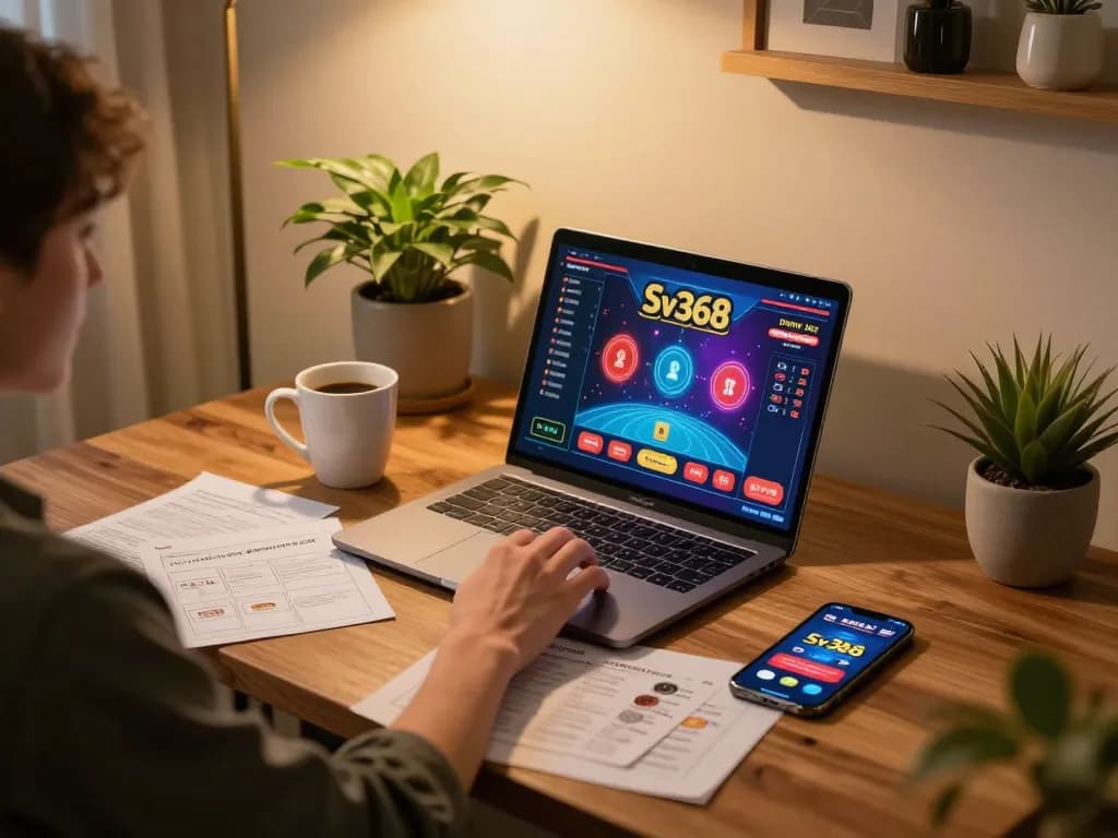 Player enjoys online gaming at Sv368 casino app in a cozy home setting.