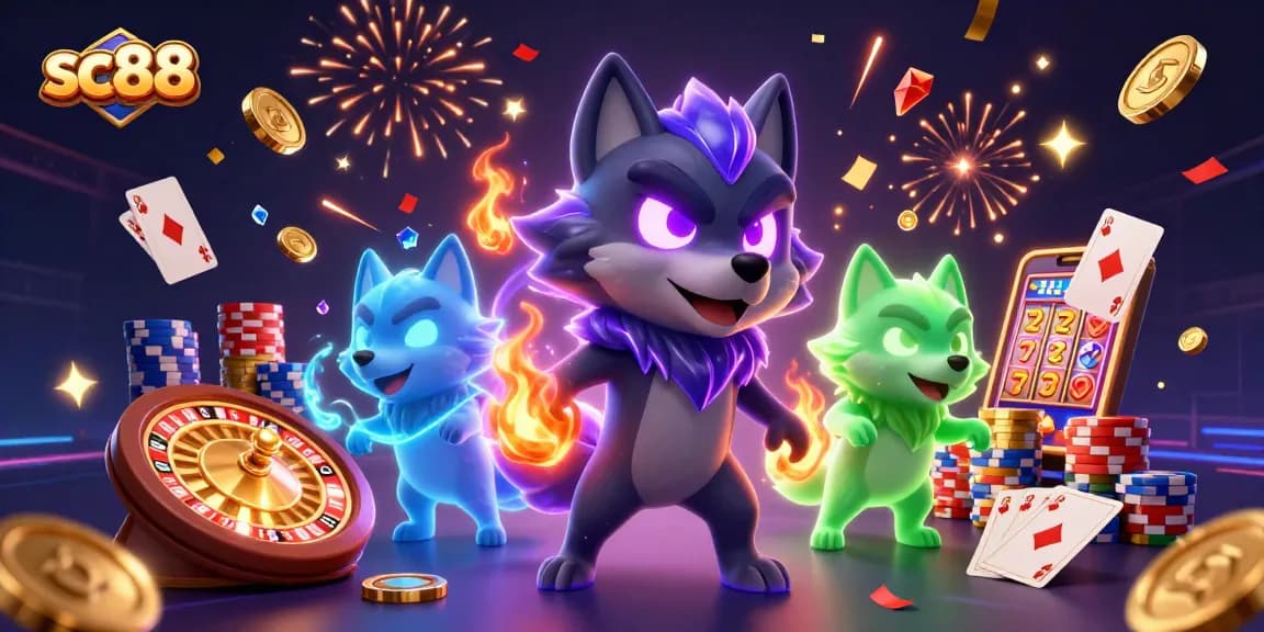 Experience thrilling gameplay with sc88 in this lively casino scene showcasing dynamic characters and gaming elements.