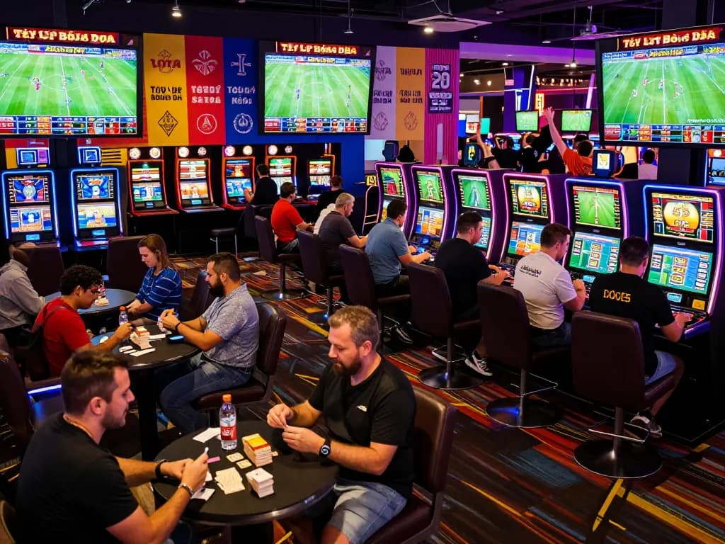 Tỷ Lệ Bóng Đá highlighted in a dynamic sports betting environment with live screens and engaged bettors.