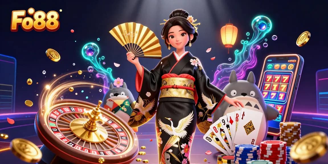 Play engaging games on Fo88 with thrilling characters and dynamic casino elements in a vibrant scene.