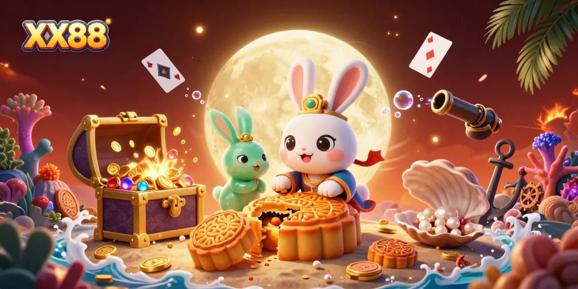 Experience thrilling gameplay with XX88, as rabbits reveal poker chips in a vibrant casino scene.