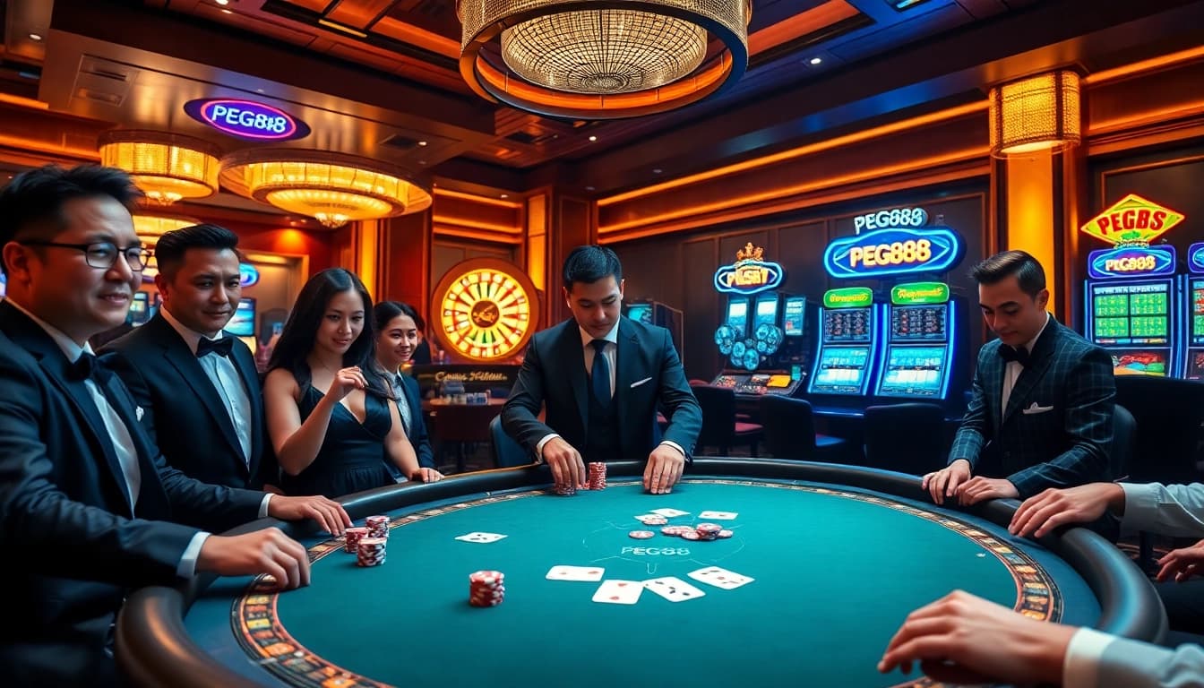 Experiencing the thrill of gambling at PG88 with poker and roulette tables full of action.