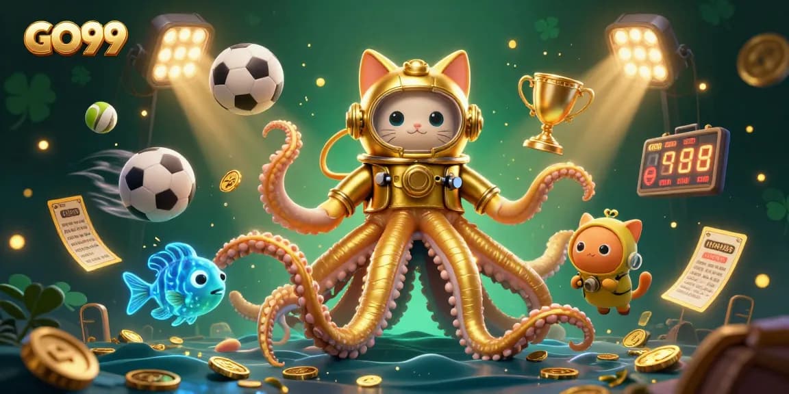 Engage with thrilling gameplay at GO99, featuring golden kraken and dynamic sports elements in 3D.