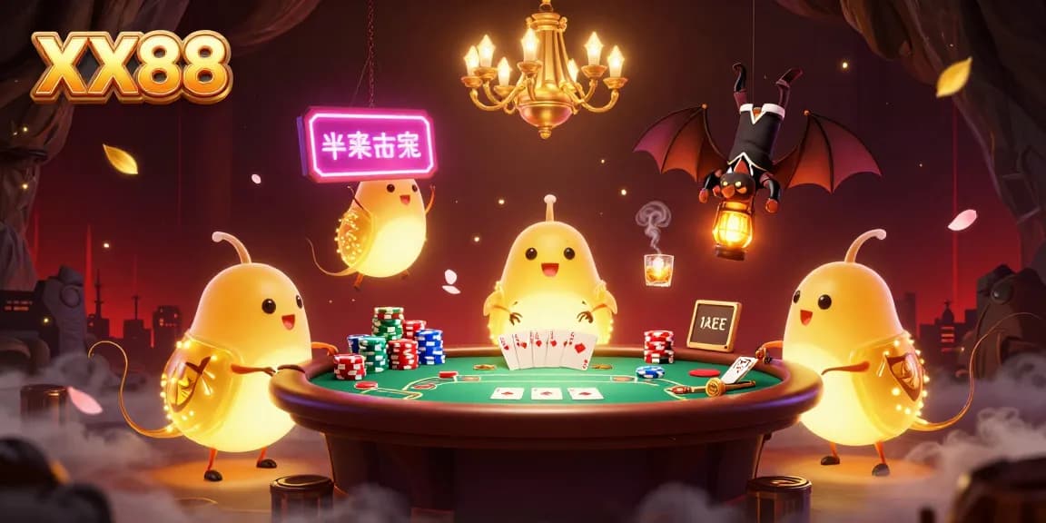 Experience the excitement of XX88 with vibrant glowworms lighting a dynamic casino scene.