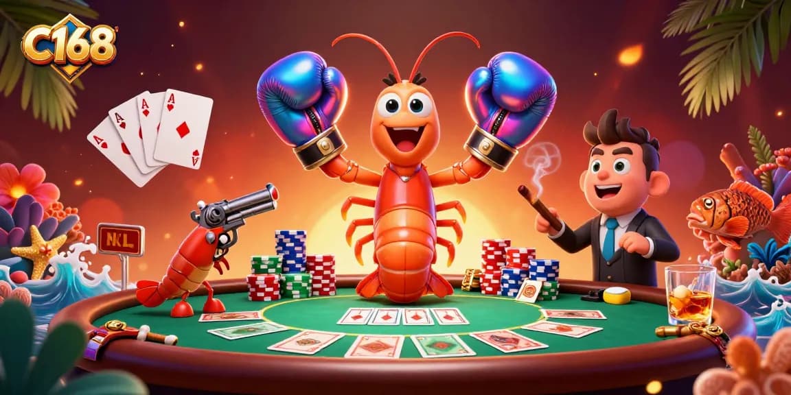 C168 showcases vibrant poker action with animated marine characters at a lively casino table.