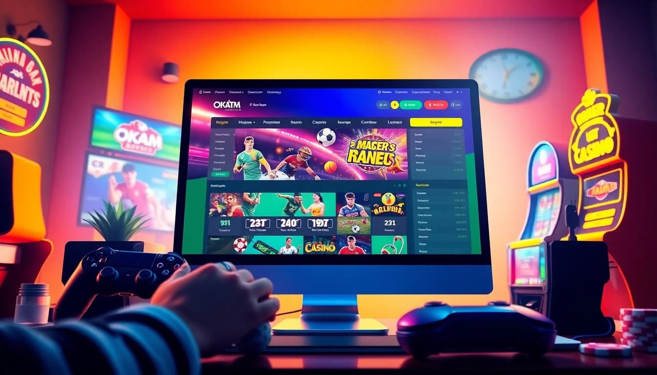 Interactive online betting experience at OKATM showcasing sports and casino options.