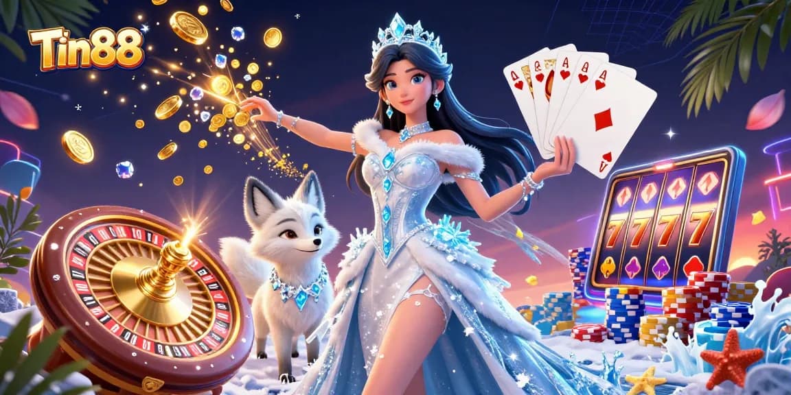 Experience big wins with Tin88's vibrant 3D casino illustration showcasing dynamic gameplay and rewards.