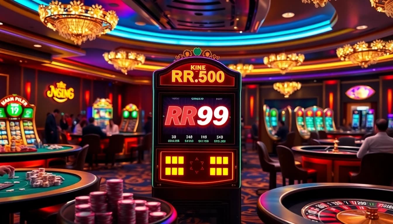 Experience the thrill of the RR99 slot machine amidst an elegant casino atmosphere.