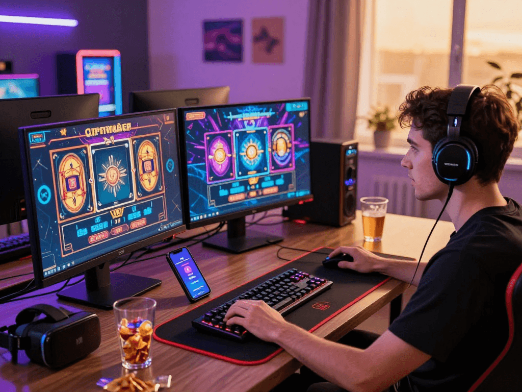 Player enjoying an immersive crypto casino experience with vibrant screens and engaging atmosphere.