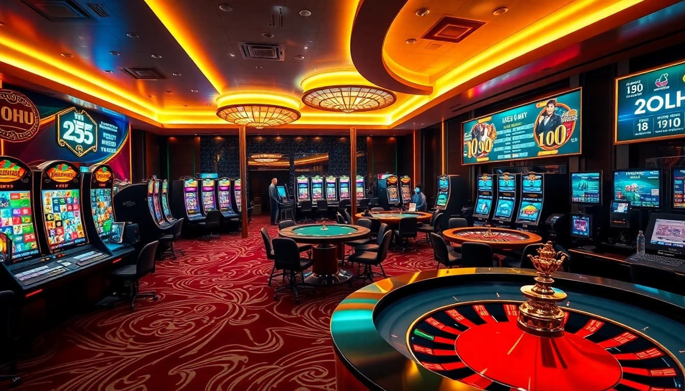 Experience thrilling gameplay at NOHU casino with vibrant slot machines and poker tables.