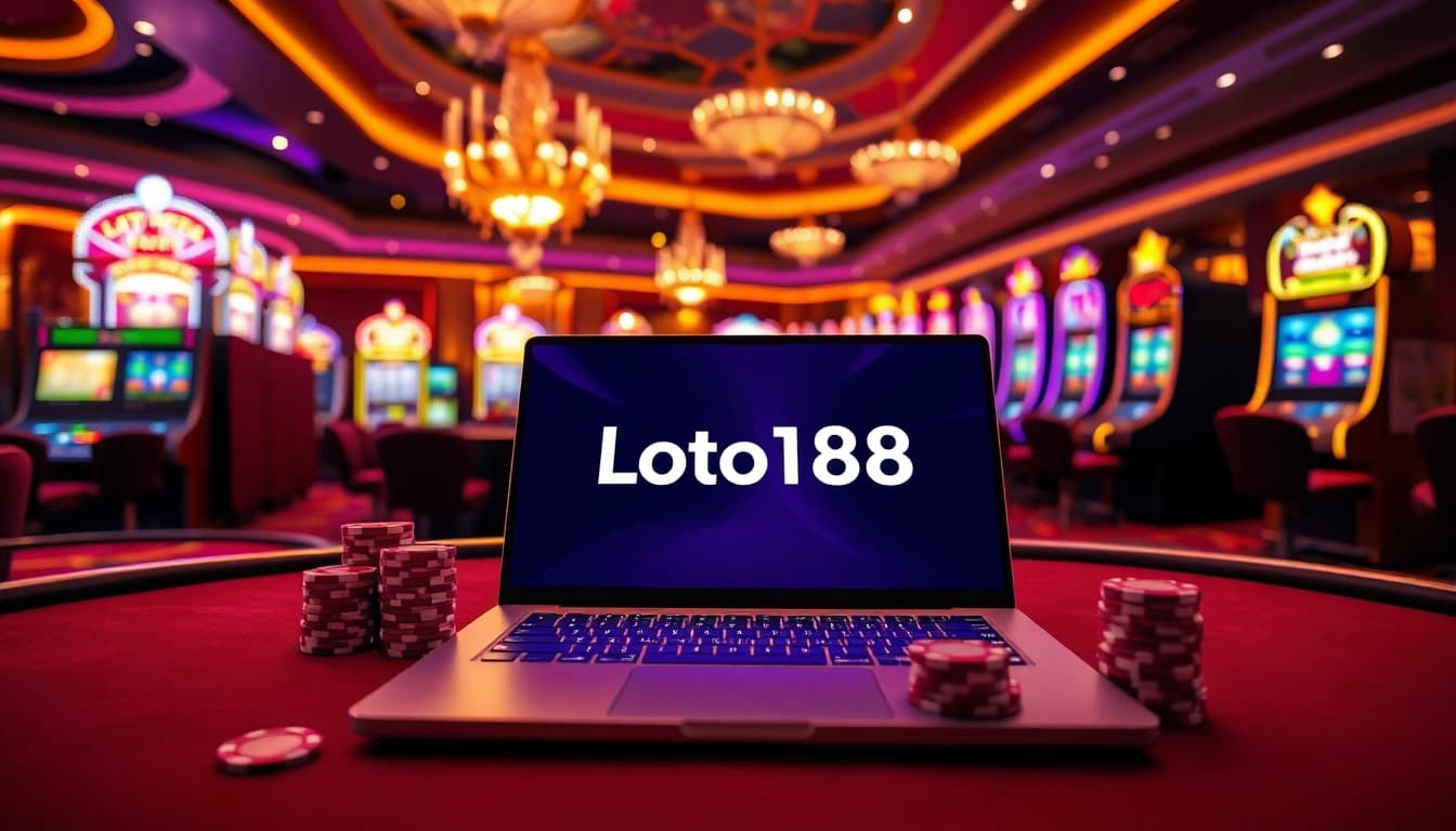 Exciting gameplay at Loto188 highlighted by vibrant casino elements and a sleek online interface.