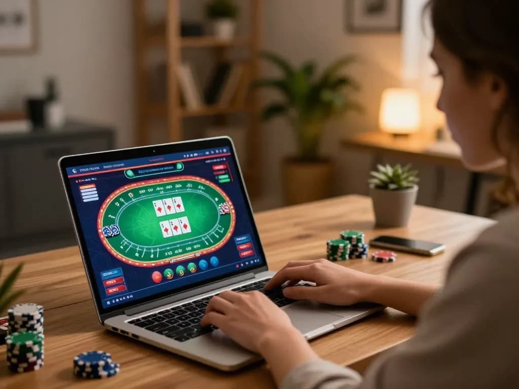 Player engaging in online casino gameplay at LV88, showcasing a colorful poker interface and ambient lighting