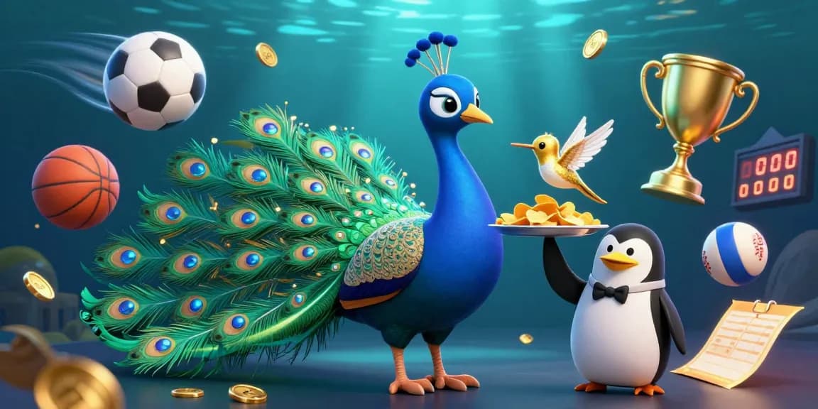 Join the fun at sc88vn with vibrant casino elements featuring a peacock, penguin, and hummingbird.