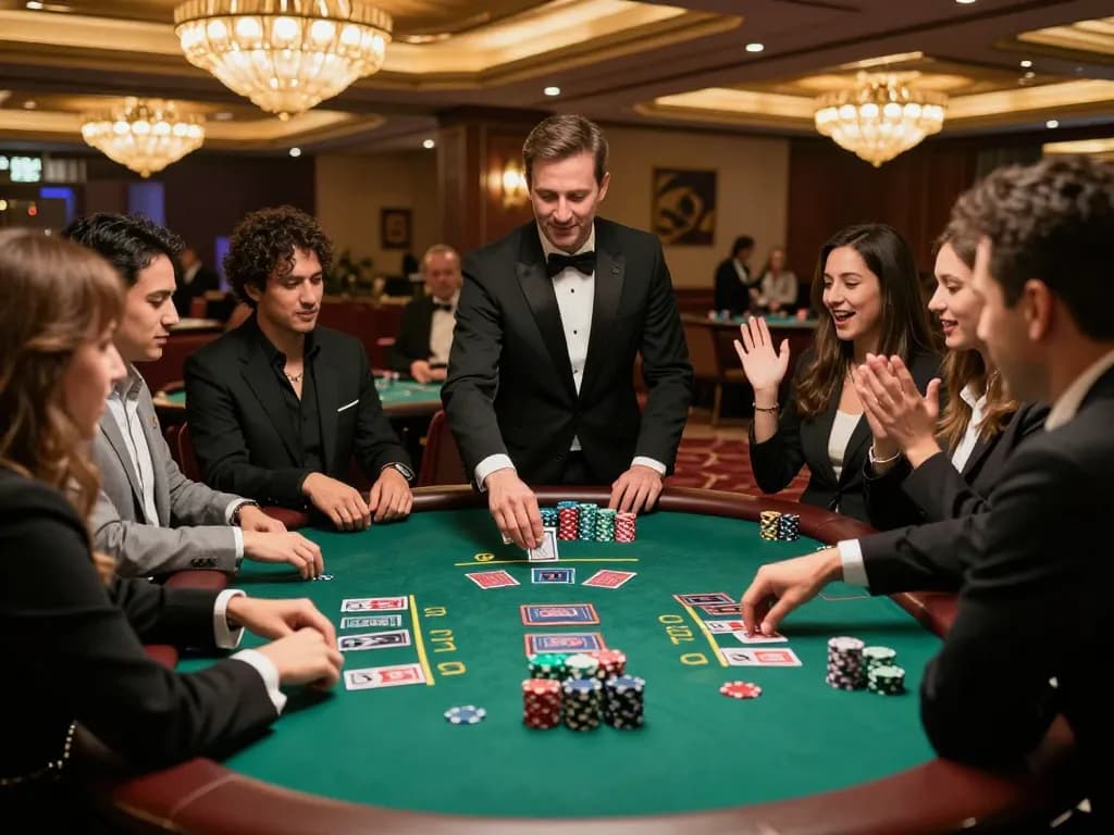 Players strategizing at GO8 blackjack table with intense focus and excitement