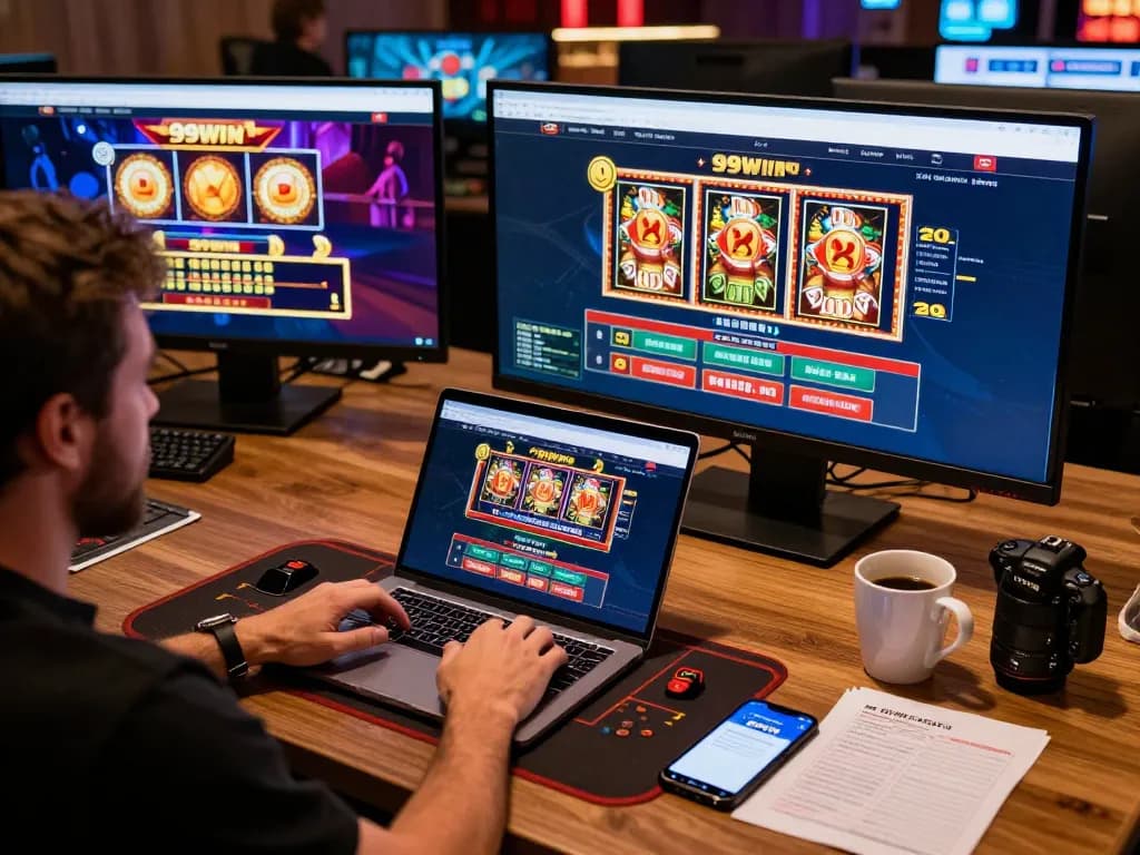 Player engages with the 99WIN online casino app while enjoying a cozy gaming atmosphere.