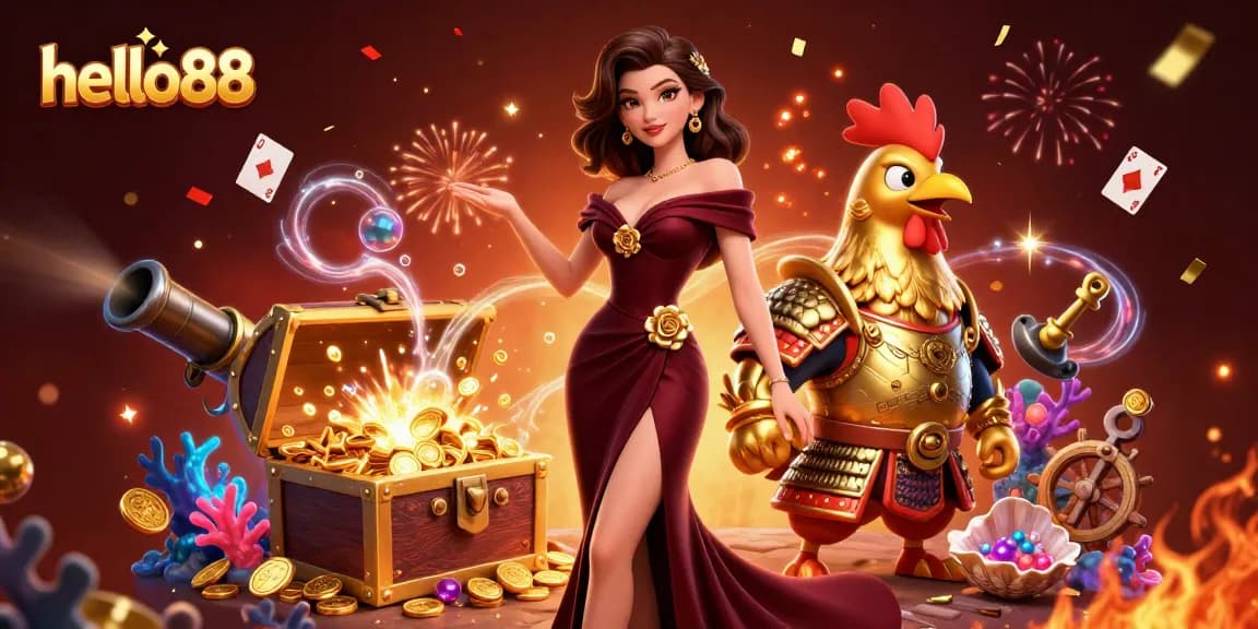 Engage with hello88's vibrant casino experience featuring glamorous characters and dazzling game elements.