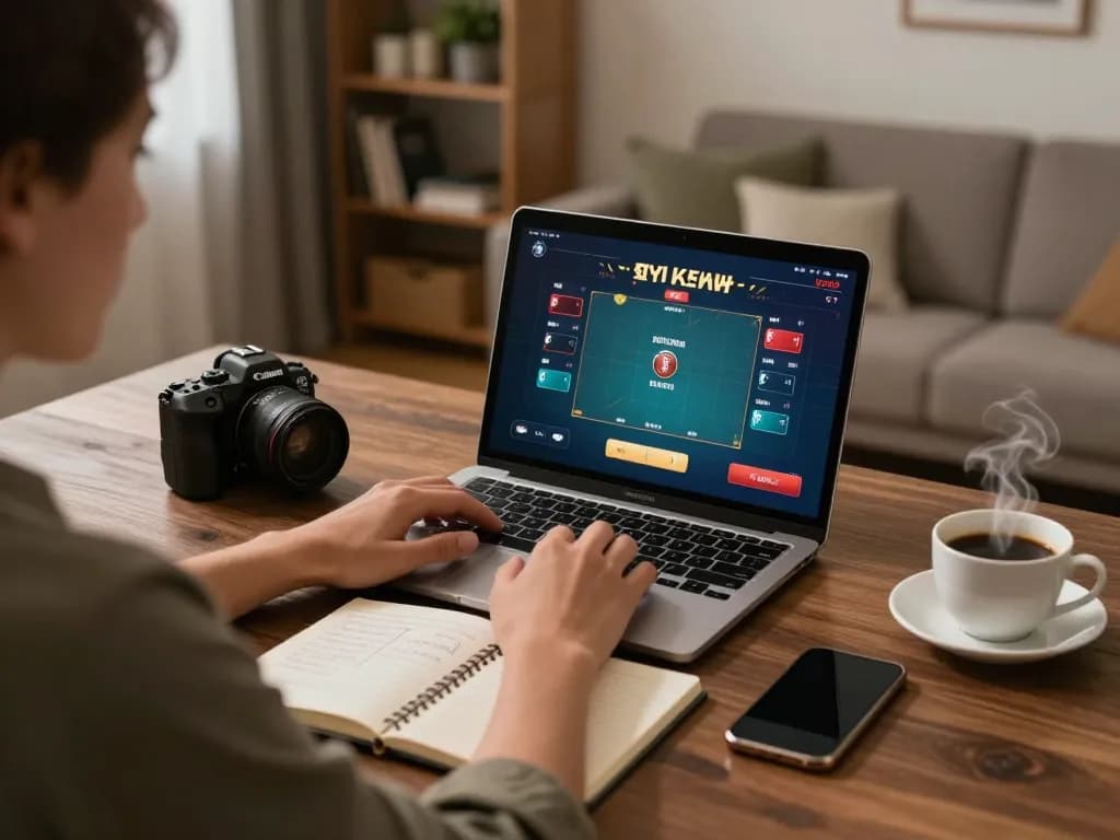 Experience Link lu88 chính thức while playing poker at home on a laptop in a cozy environment